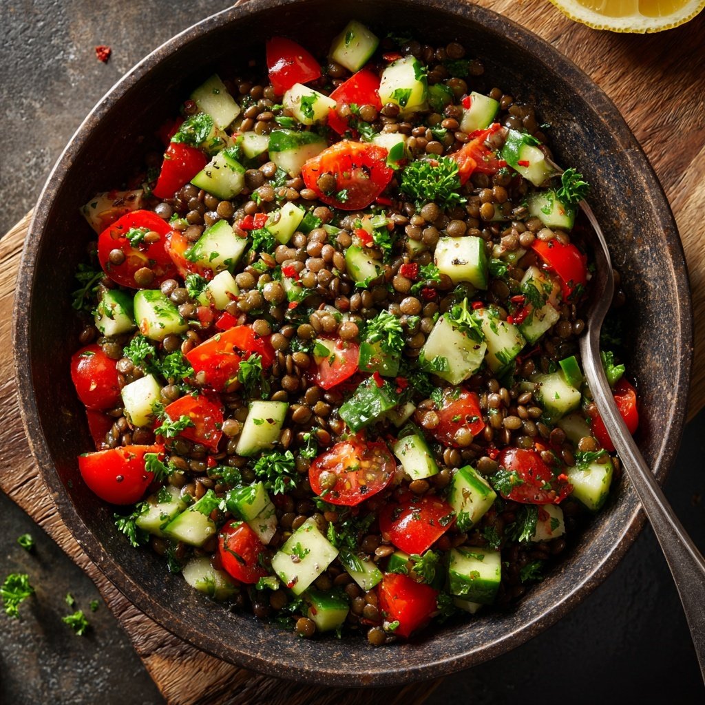 Healthy Lunch Lentil Salad with Lemon