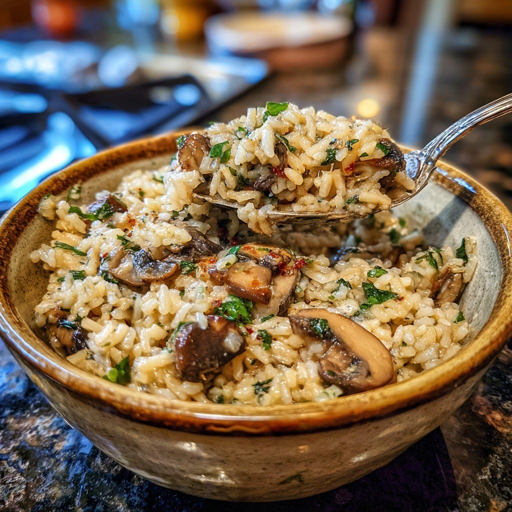 One Pot Creamy Mushroom Rice