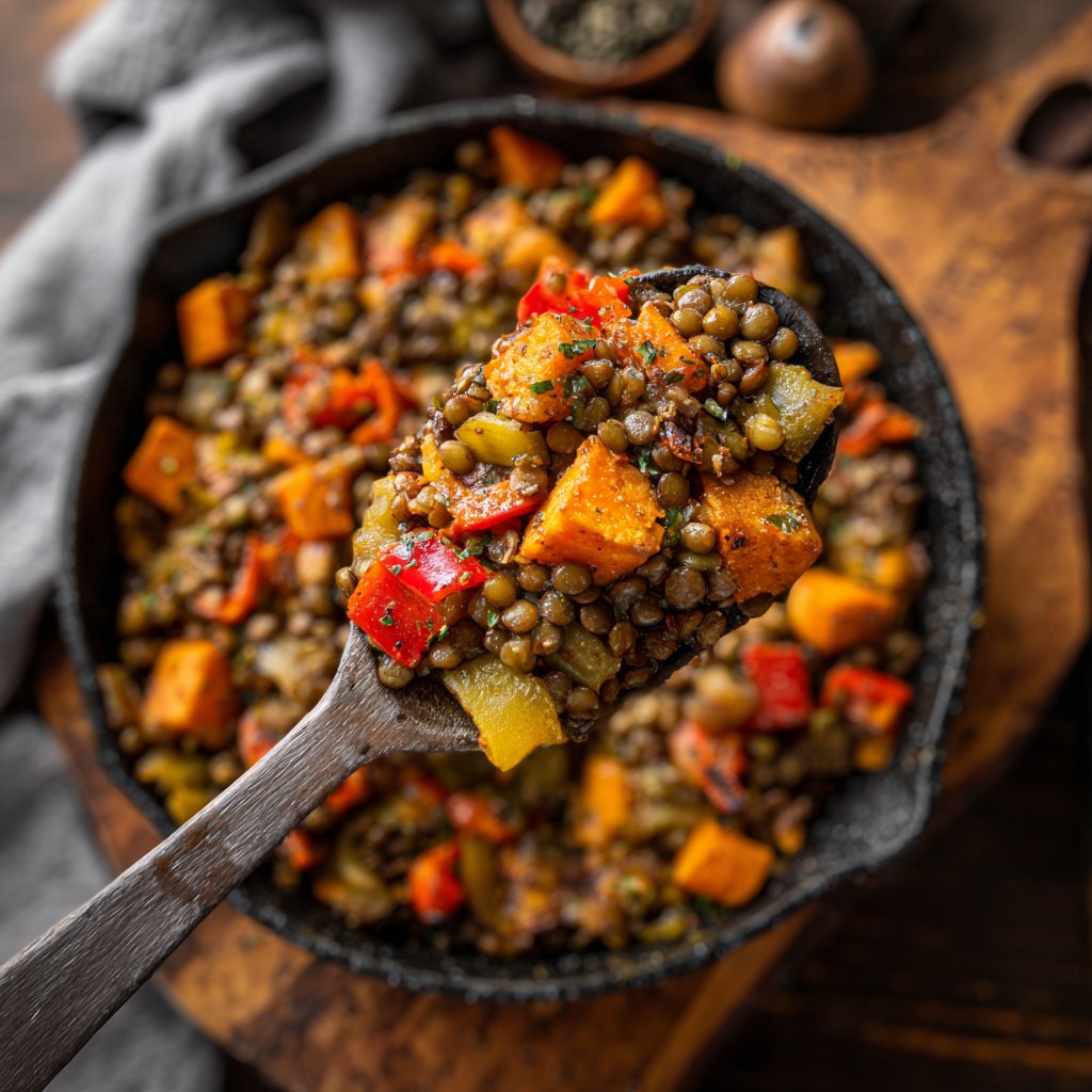 Roasted Veggie Lentil Skillet