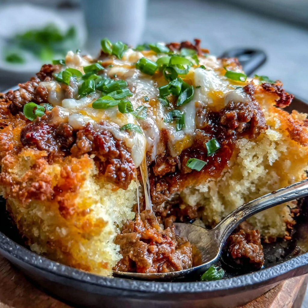 Hamburger Meat And Cornbread Skillet